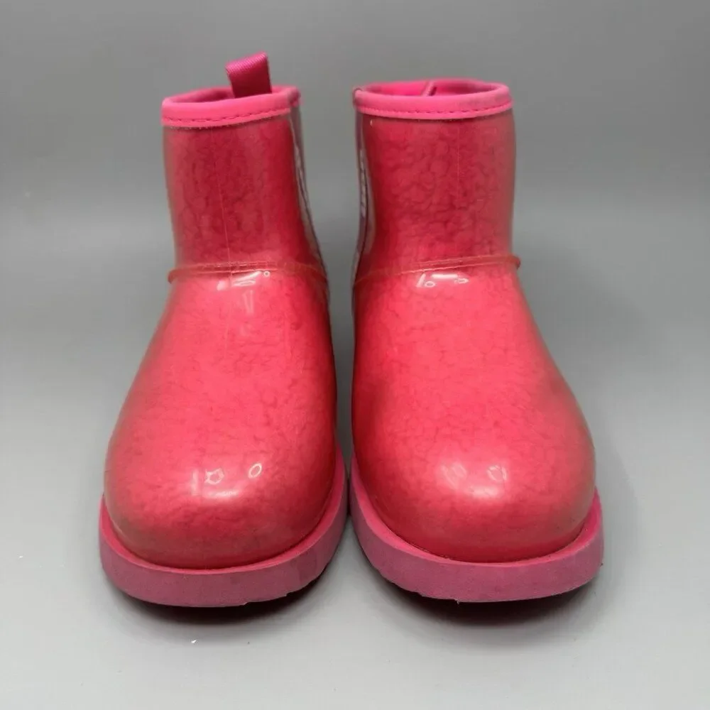 UGG Pink Rain Snow Boots Youth Girls size 4 Waterproof Clear Plastic 1112386K